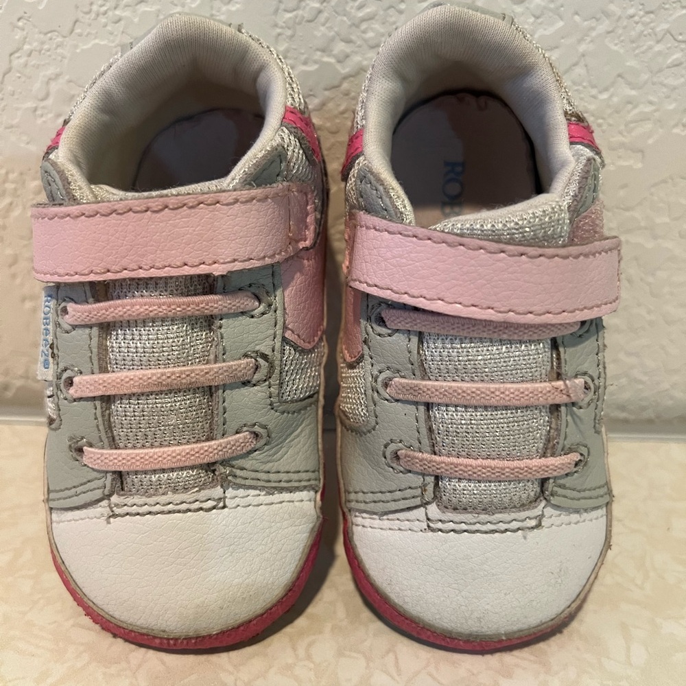 White and Pink Robeez Sneakers 9-12 months